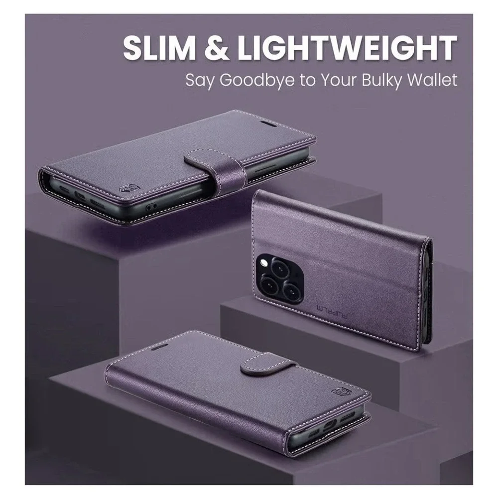 💜 Wallet Case for iPhone 15 Pro Max – Purple (RFID + Kickstand) 💜